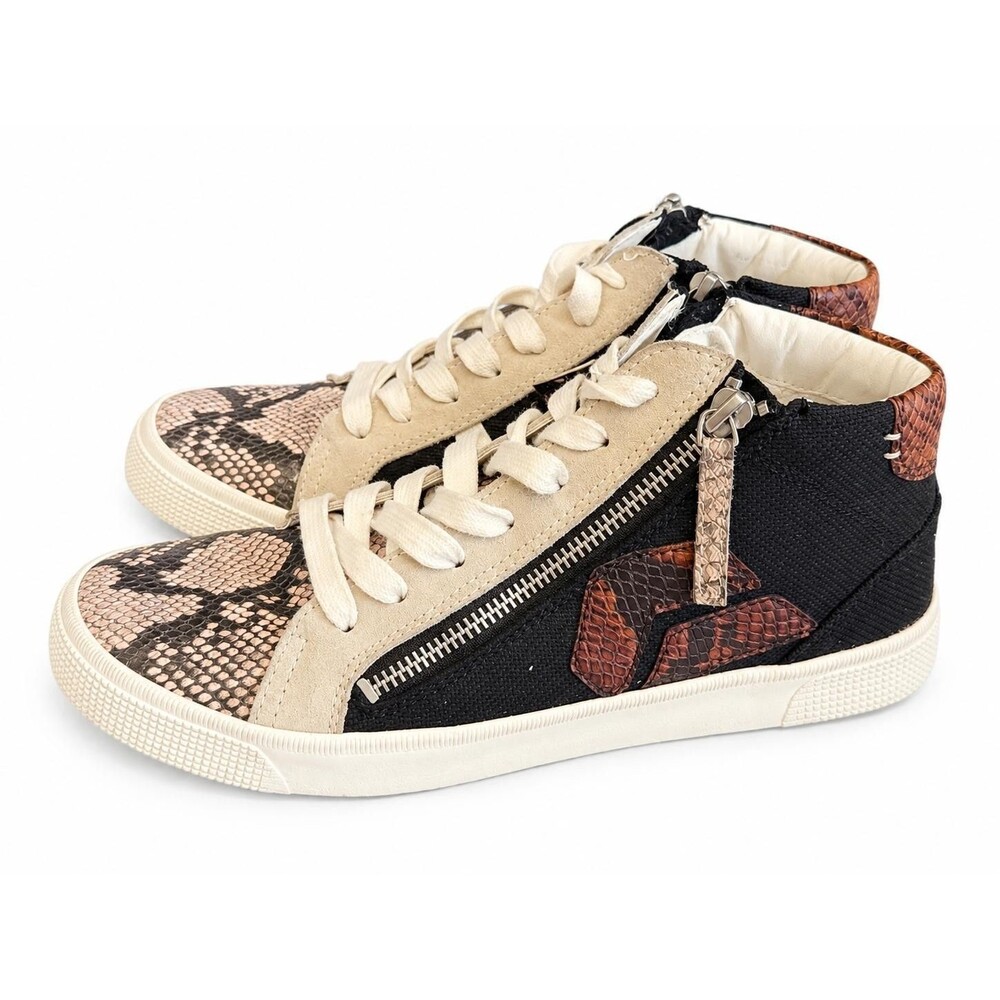 Dolce Vita Womens Snake Print High Top Sneakers Side Zip Beige black Size 8